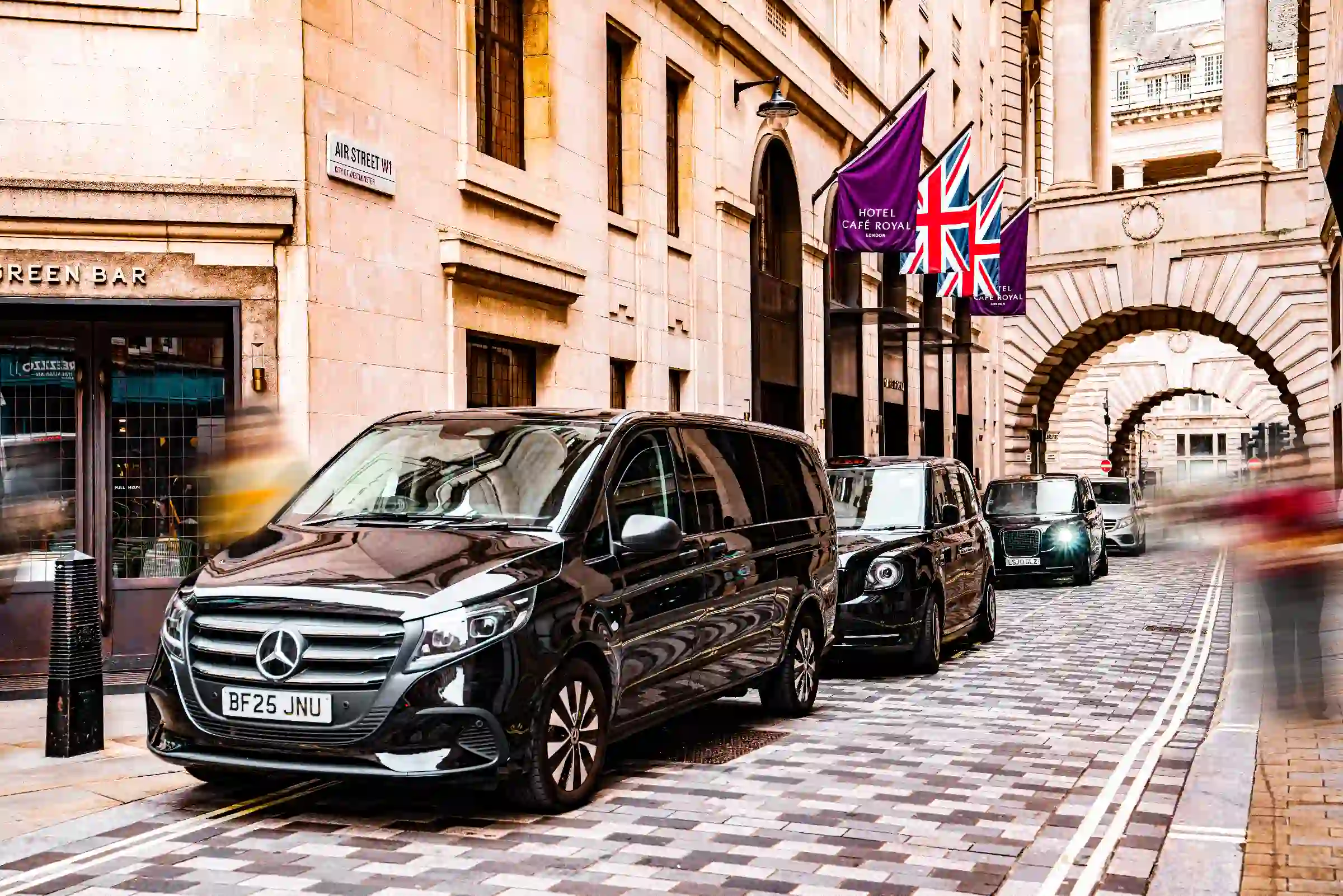 Mercedes V-Class parked outside Hotel Café Royal Westminster London