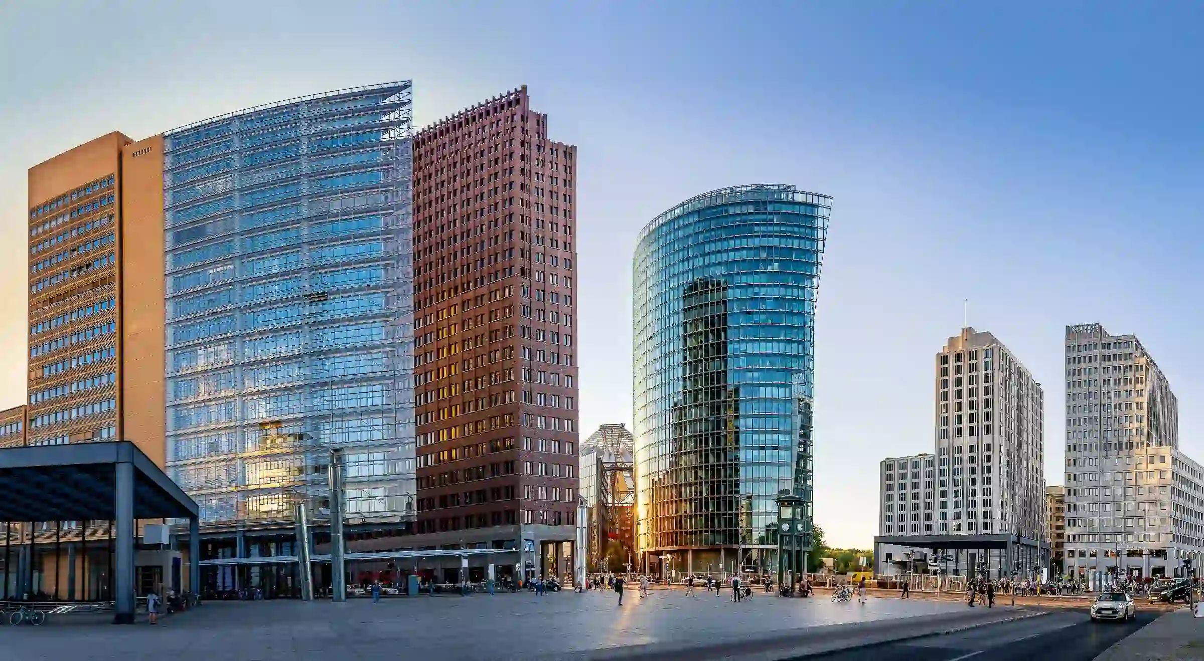 Executive chauffeur service Berlin — Potsdamer Platz business district skyline