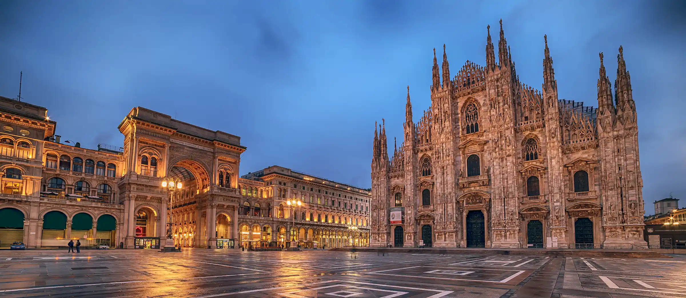 Luxury private chauffeur service in Milan — Duomo cathedral aerial view at sunset